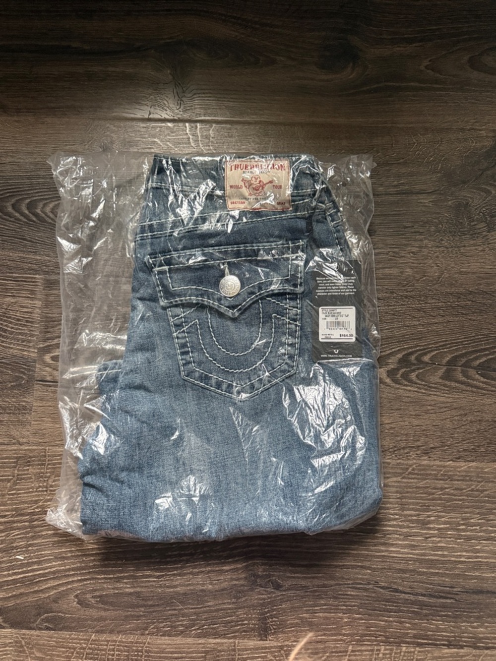 True Religion Medium Blue Denim Jeans Shorts with Signature Back Pocket